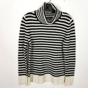 Banana Republic Women Turtleneck Striped Wool Alpaca Sweaters Sz M Black White